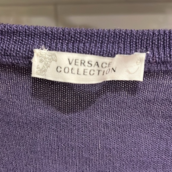 EUC Versace Collection fine 100% wool v neck purple long sleeve sweater - Picture 2 of 12